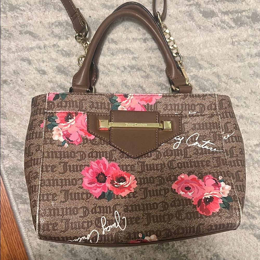 Juicy Couture Brown Satchel with Pink Floral Print